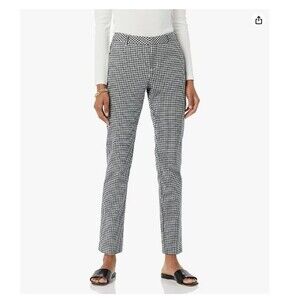 Women's Bi-Stretch Full Length Straight Leg Pant Size 2 White Gingham Waist 27in
